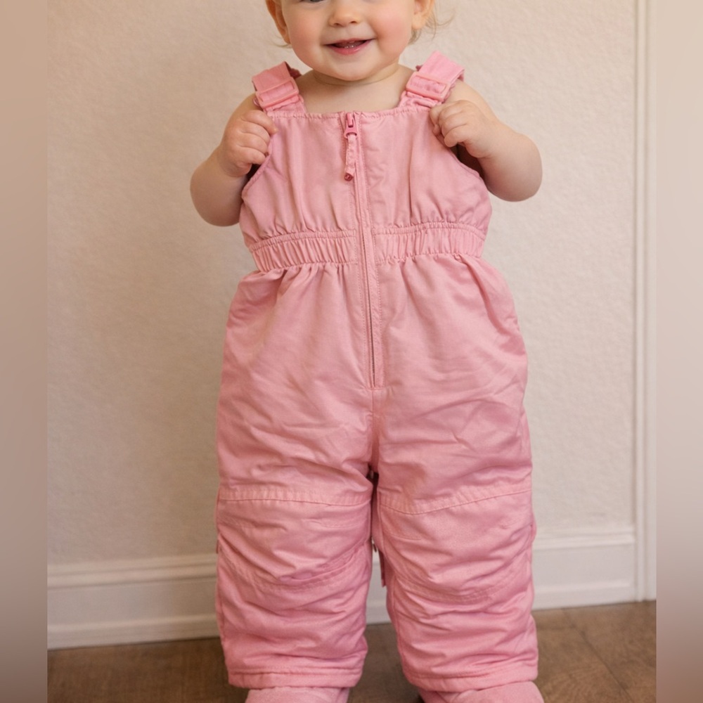Falls Creek Pink Snow Suit Bibs Baby Girls 18 Months Winter EUC